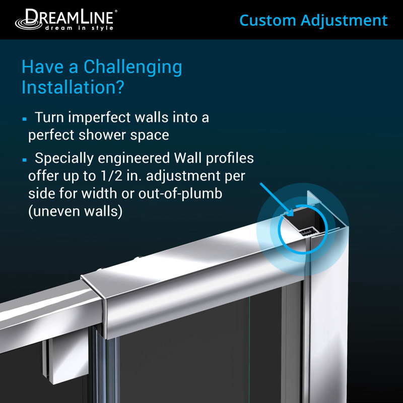 Dreamline Flex 32" x 74.75" Square Pivot Hinged Frame Shower Door with Base, Biscuit, Chrome