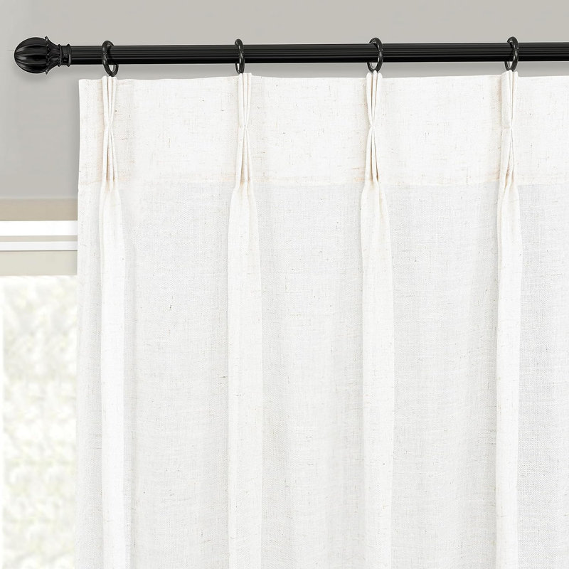Rideau semi-transparent en polyester Schimmel, L 50 po x L 102 po, Lin clair