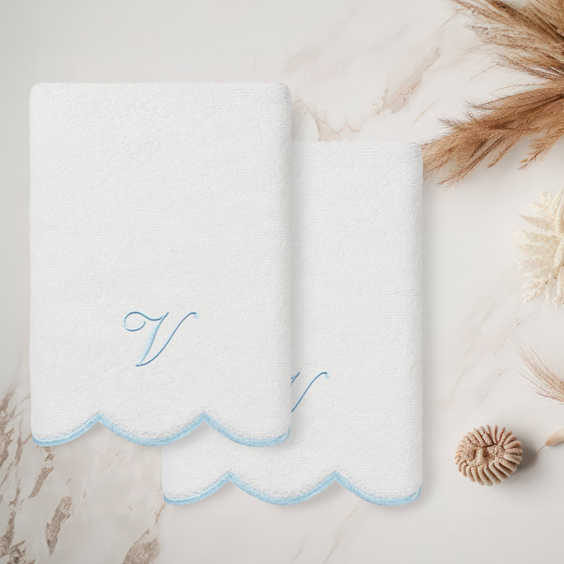 Ensemble de serviettes 100% coton turque ADORNIA, Ensemble de 2 essuie-mains, Blanc / Bleu, V