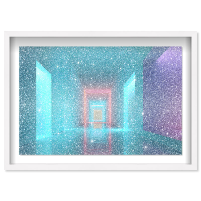 Cerulean Corridor III Shadowbox Abstract Print by Oliver Gal, Black Frame, 15 x 10, 31.5"H x 21.5"W, White Shadowbox