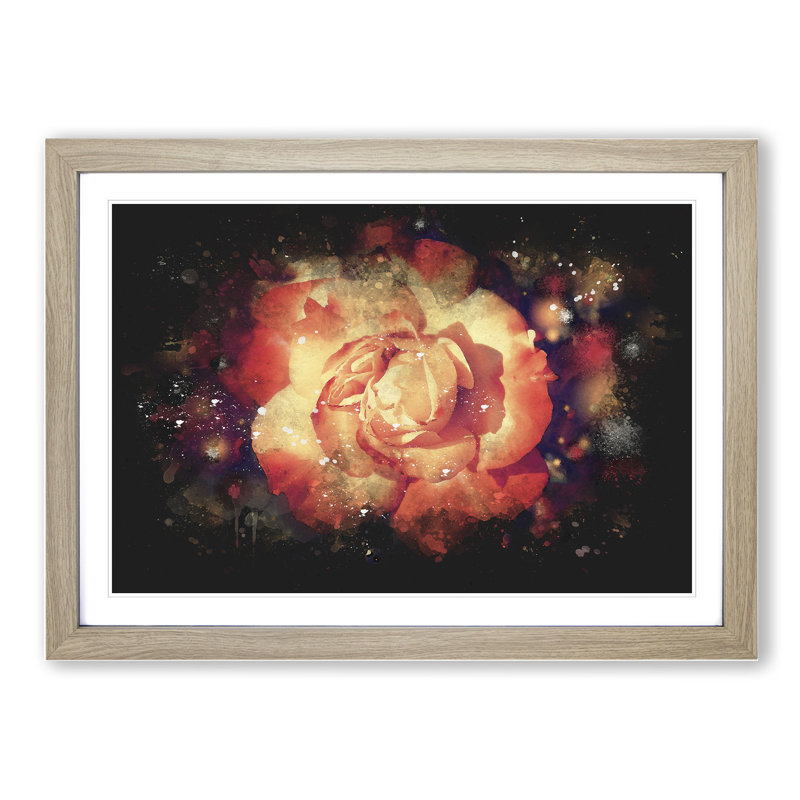 Orange Rose Flower - Picture Frame Painting, 65cm H x 90cm W x 2cm D, Oak Framed