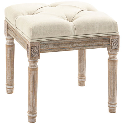 Beige With Top And Rustic Wood Legs, Ideal For Bedroom, Living Room, Office Spaces Stool Seat Solid Entryway