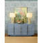 Four Door Wrap Around Modern Buffet With Brass Fluted Handles In Dyed Blue Grasscloth