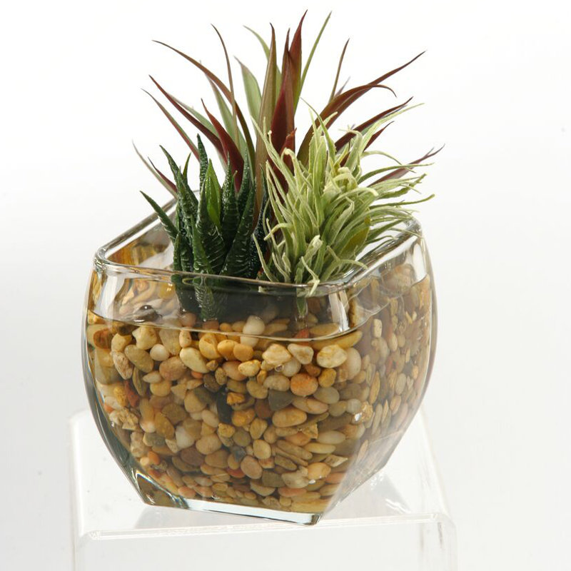 5'' Faux Plant in Glass Decorative Vase