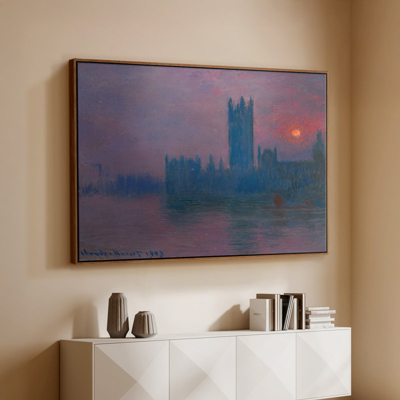 Les maisons du Parlement, coucher de soleil, 1903 - Claude Monet, toile tendue avec châssis, 26 x 40, Noyer