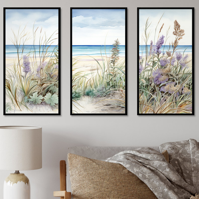 Plant Beauty On The Beach I - Ensemble de décorations murales plantes, H 28 po x l 36 po x P 1 po, Cadre flottant noir