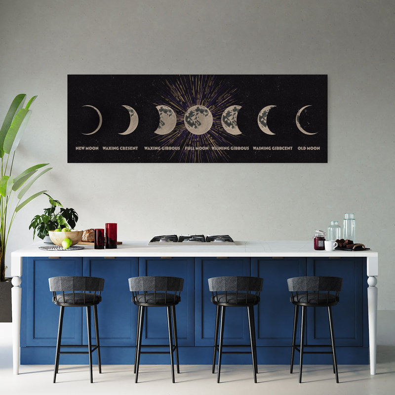 Céleste, lune, rétro, rétro, paysage abstrait, nature, art mural, H 20 po x l 60 po