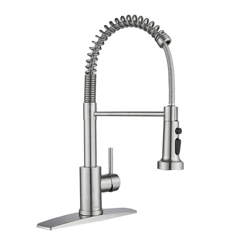 FORIOUS Pull Down Kitchen Faucet with Accessories, Brushed Nickel