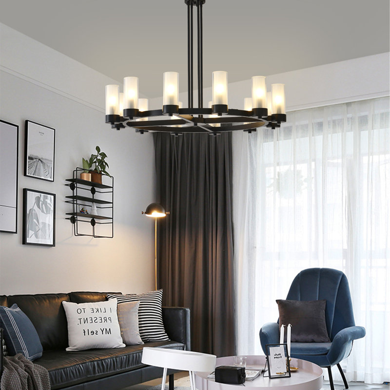 12-Light Dimmable Wagon Wheel Chandelier, Matte Black