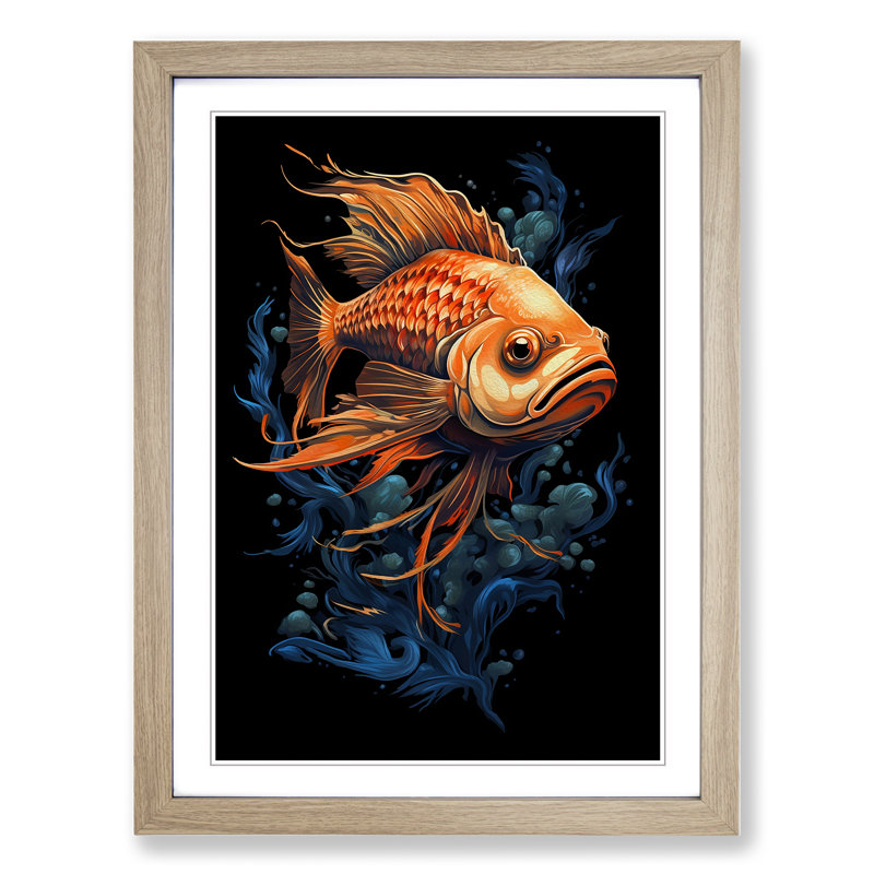Fish Tachisme - Framed Print, Oak, 64cm H x 46cm W x 2cm D