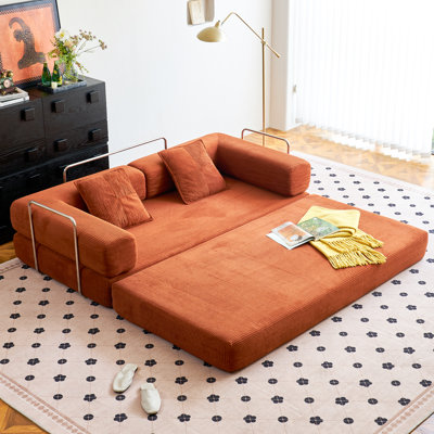 Boneless Convertible Sleeper Sofa Bed With 2 Pillows, Corduroy Folding Mattress Couch Removable And Washable Sofa , Compression Sofa Lounge Couch For Living Room Small Spaces