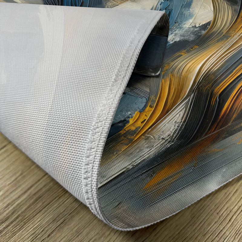 Abstract Brushstroke Navy Blue and Orange Polyester Placemats Set of 4