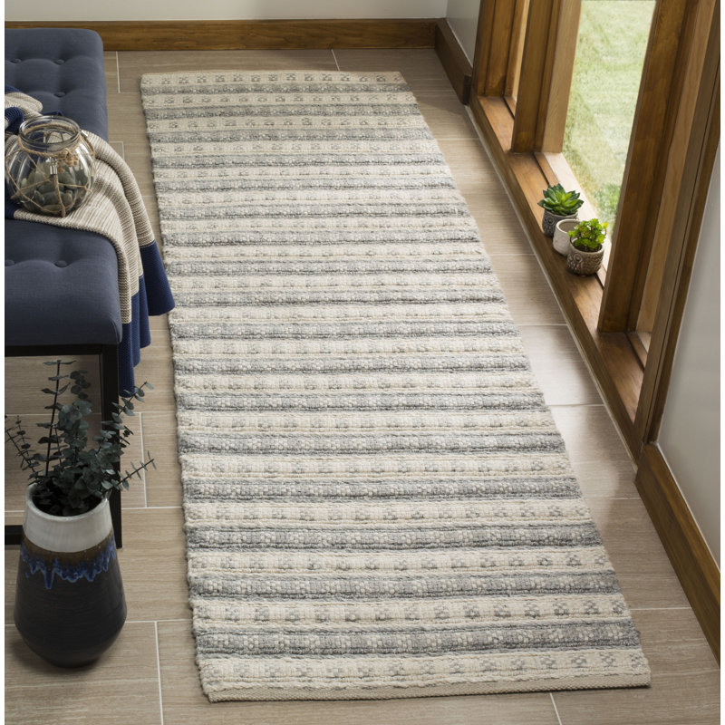 Russo Hand Woven Bamboo Silk Striped Rug, Runner 2'3" x 8'