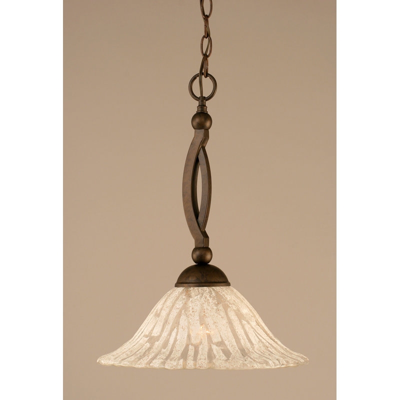 Bow Chain Hung Pendant Glass, Brushed Nickel, 19.25", Italian Ice