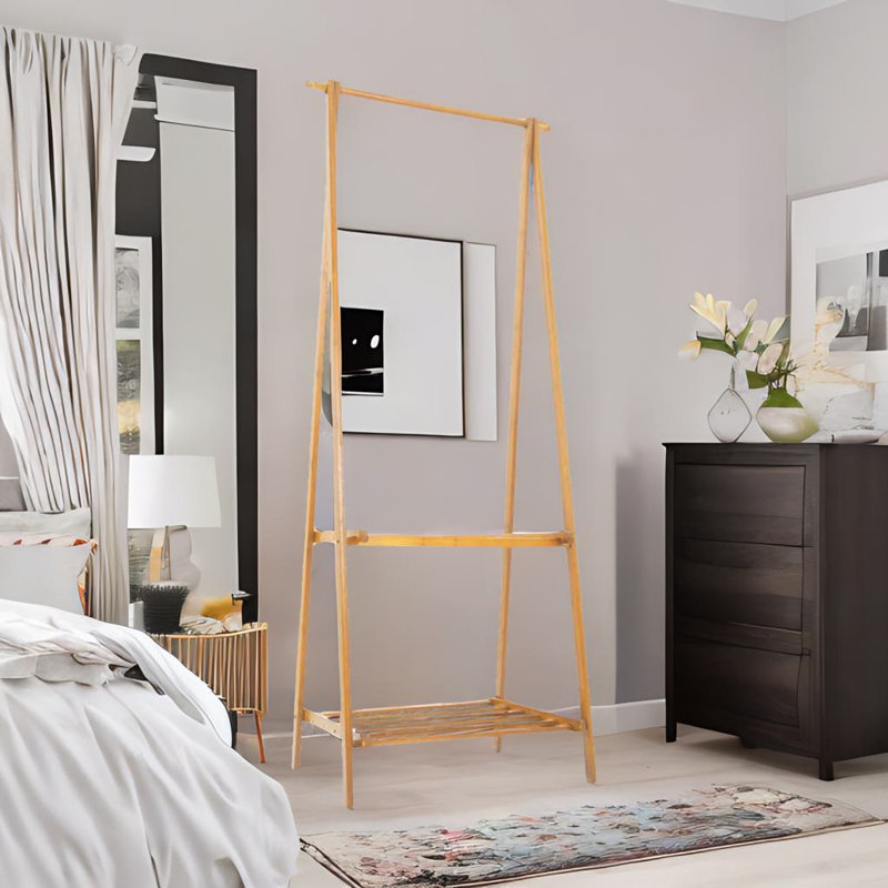 Anamar Bamboo Natural Brown Open Clothes Rack With Shelf