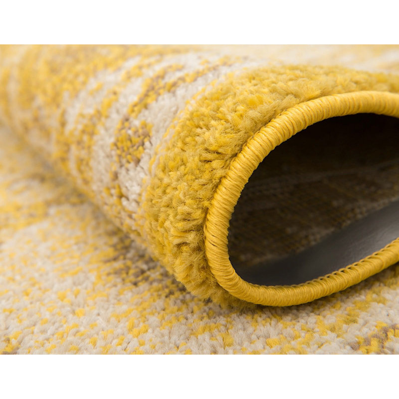 Tapis jaune à motif abstrait Kalf, Rectangle 9 pi x 12 pi