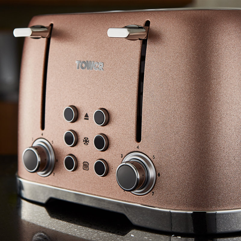 Tower T20030 Glitz Sparkle 4 Slice Toaster, 1600W, Black Sparkle, Pink