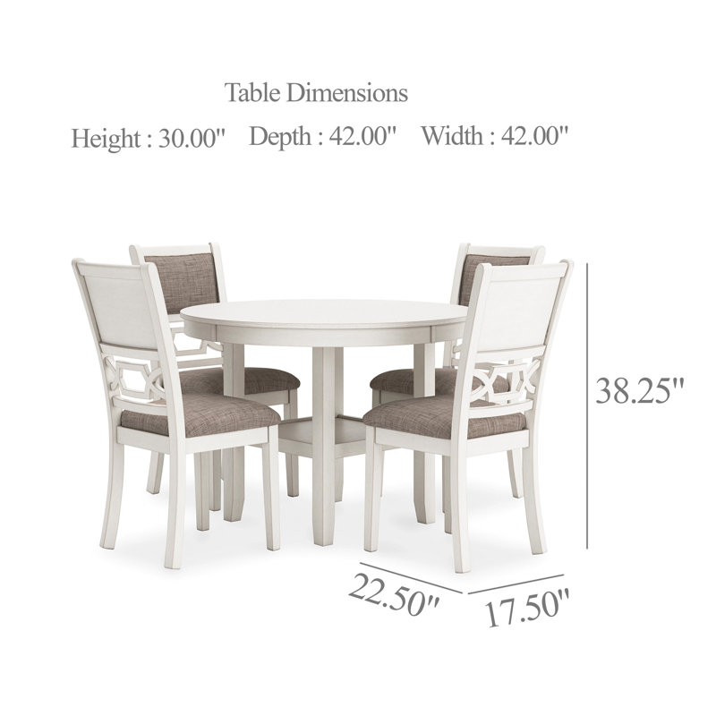 Ensemble de table de salle à manger ronde 5 pièces Berg, bois gris blanc, 4 chaises rembourrées