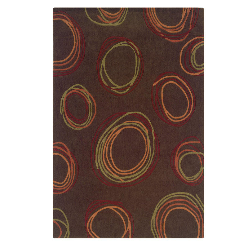 Tapis fait à la main chocolat et rouille Marisela, Rectangle 5 pi x 7 pi