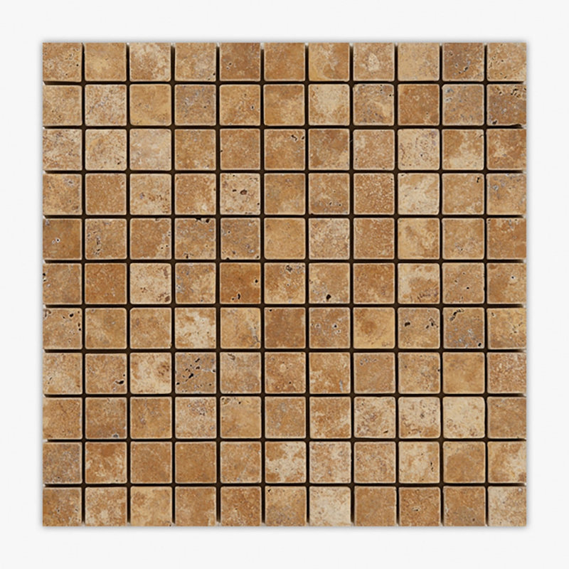 Yellow Tumbled 1x1 Square Travertine Mosaic
