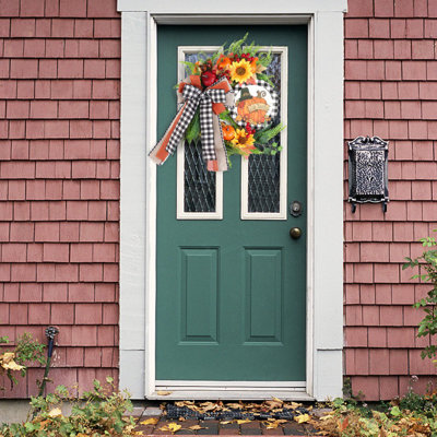 Couronnes d'automne de tournesol de citrouille de 1 PCS pour porte d'entrée, décor d'automne, mur de porche, décor intérieur extérieur