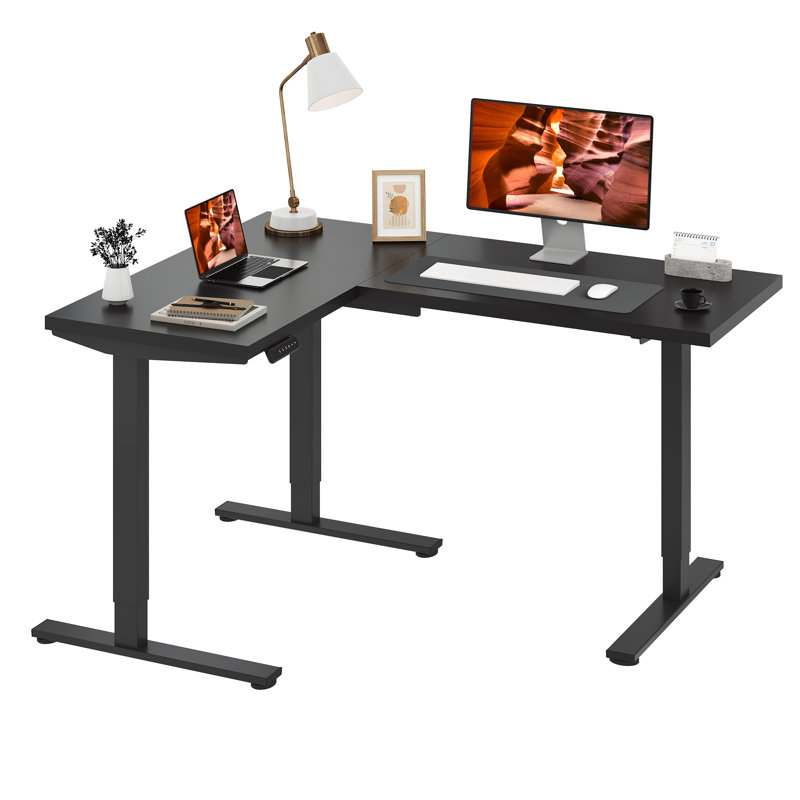 Bureau pour travailler debout en L 63 po, Noir / Noir, H 45,9 po x l 63 po x P 47,2 po