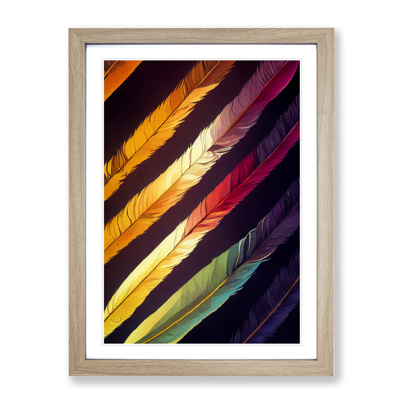 Feather Stripes - Single Picture Frame Painting, 64cm H x 46cm W x 2cm D, Oak