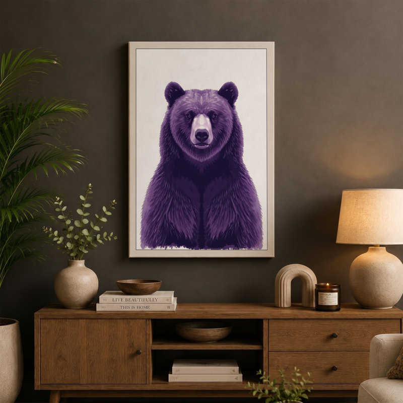 Purple Bear Portrait Modern - Wrapped Canvas, 30x20 - 76.2 x 50.8 cm, Cream Border
