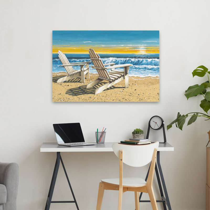 Just Just Sunset - Coastal Tropical, deux chaises Adirondack, coucher de soleil sur la plage, océan, H 24 po x l 36 po