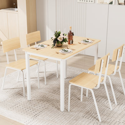 Rustique brun 5 meubles de salle à manger, table de 43 po et 4 chaises, en métal et, installation écoénergétique, chaises de cuisine faciles à entretenir, table X 27,6 po, brun, structure épaissie, à nettoyer