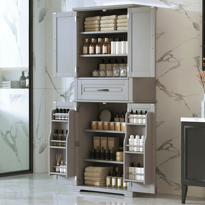 Bathroom Storage Cabinet With Multi-Functional Storage Space, Drawer With Slide Rails, Adjustable Shelf, Grey, Gray