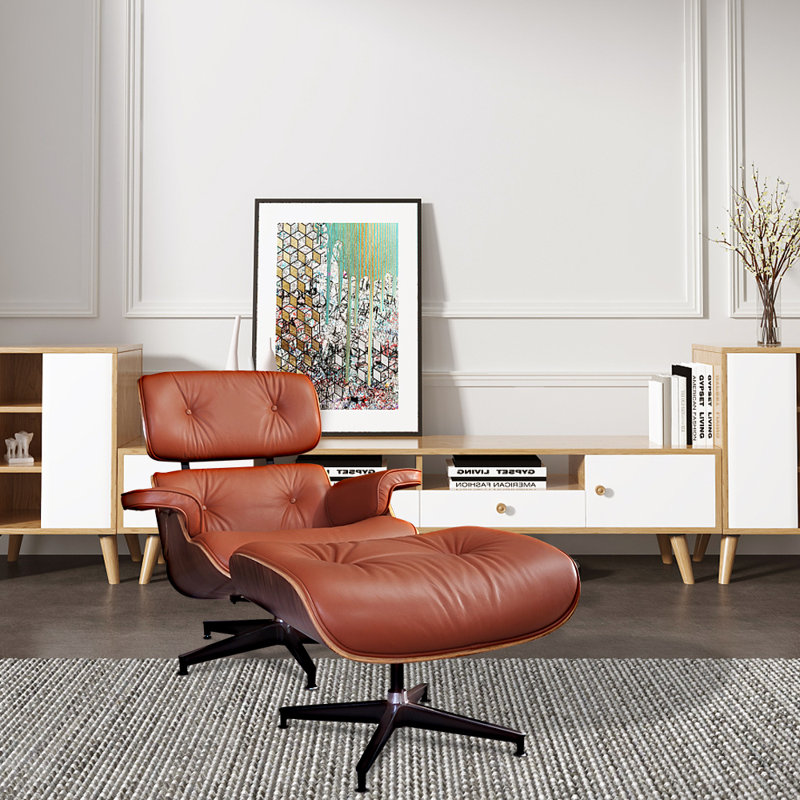 Raivo Upholstered Swivel Accent Chair, Brown Leather