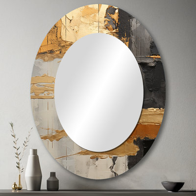 Minimalisme chrome doré et poteries grises - Grand miroir mural ovale sur métal