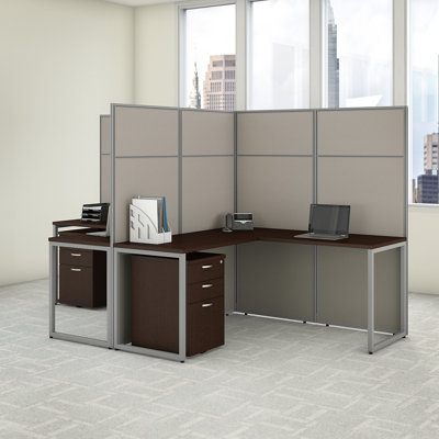 Easy Office 2 Person L-Shaped Desk with Drawers and Panels Cubicle