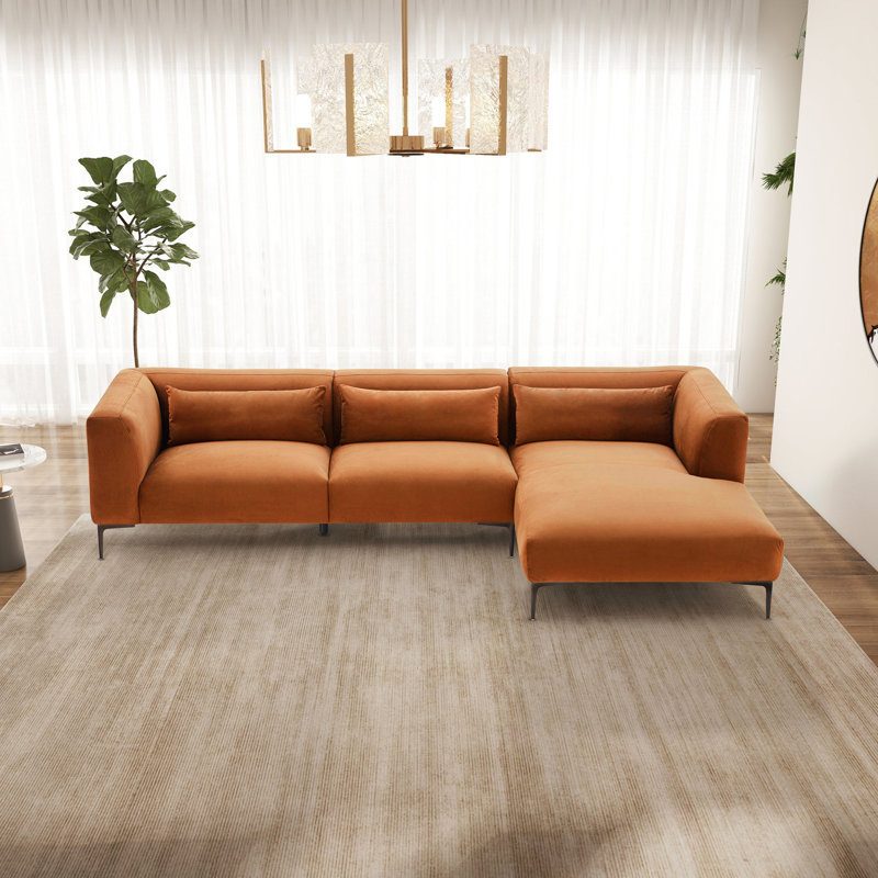 Canapé modulaire en L en forme de L faisant face à droite Laley, Velours orange brûlé