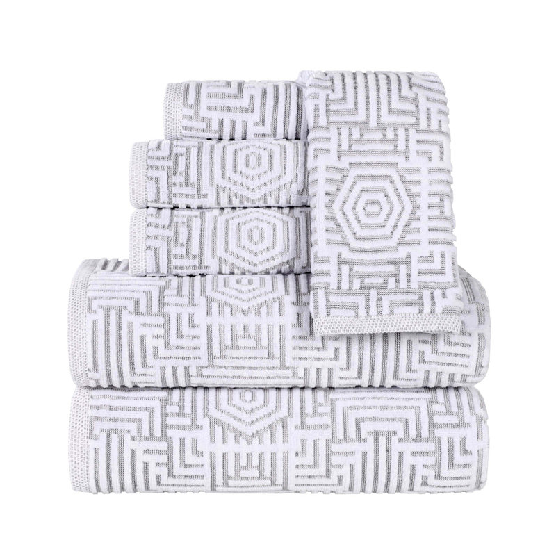 Ensemble de serviettes de bain 6 pièces en coton à motif géométrique doux et très absorbant, Platine