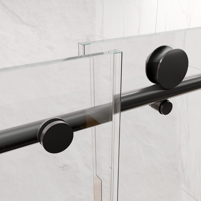 Porte de douche coulissante de 56 à 60 po x H 76 po, verre trempé de 5/16 po de 8 mm, noir mat, tampon, facile à nettoyer, mise à niveau fonctionnelle de la salle de bain, largeur ajustable, glamour