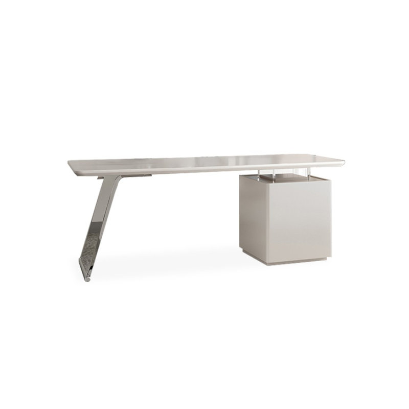 White Rectangular Manufactured Wood with 3 drawers desk, 29.53" H x 55.12" W x 27.56" D