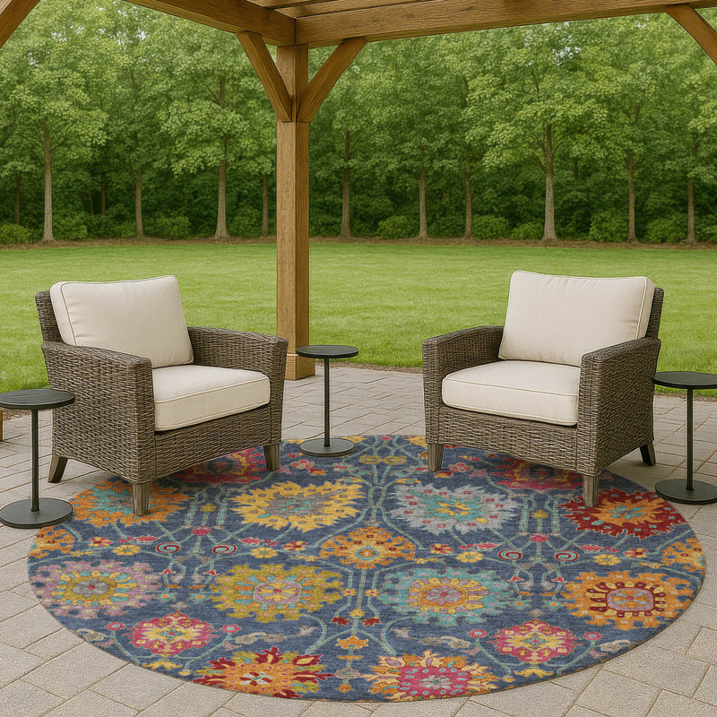 Tapis damassé intérieur / extérieur lavable à la machine ACN2288, Rond 8 pi