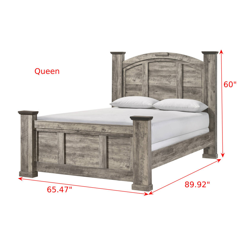 Ensemble de chambre à coucher affiche classique avec finition grise, Grand lit, 6 pièces