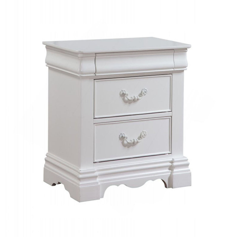Table de chevet en bois de pin avec 3 tiroirs au fini blanc