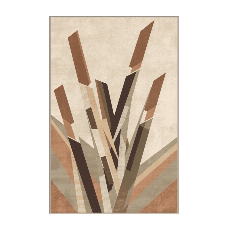 Machine Washable Ortencia Lemongrass Modern Geometric Rug in Beige – Beige Binding, 6x9