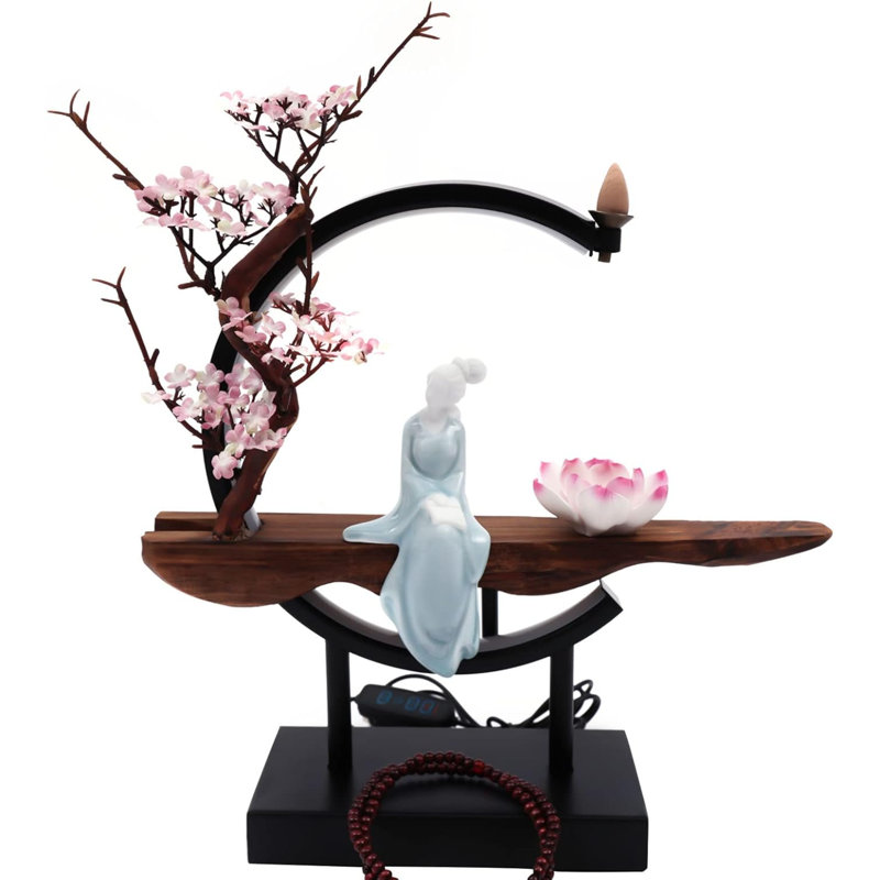 Backflow Incense Holder With LED Light, Chinese Style Ceramic Backflow Incense Burner Perfect For Relaxing Or Home Decor (Chinese Style B)