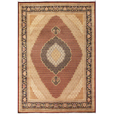 Tapis beige / brun en laine noué à la main