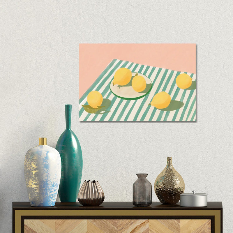 Citrons et rayures - reproduction d'art murale encadrée, H 12 po x l 18 po, Toile tendue, Ne s’applique pas