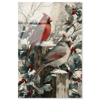 Décoration murale de Noël «Winter pair on perch I» par Art Remedy, prête à être suspendue, 24 x 36