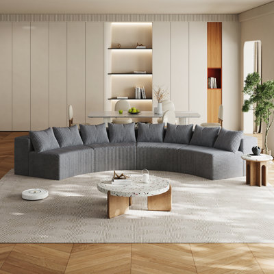 Corduroy Curved Sectional Sofa with 8 Pillows, Modular Semi-Circular Design for Comfort and Style in Various Spaces