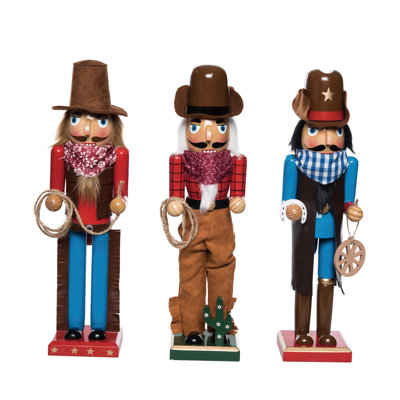 Casse-noisettes en bois Cowboy, rouge, bois, ensemble de 3, dessus de table, salon, Noël, décoration de Noël