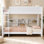 Lit superposé grand en bois massif avec armoires de rangement et ports USB intégrés, conception peu encombrante avec garde-corps, aucun sommier nécessaire
