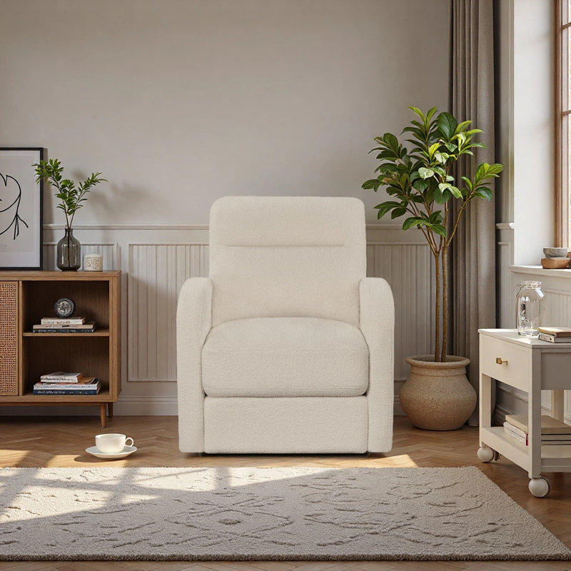Swivel Bouclé Accent Chair With Usb Charging Port, Storage Base & Multi-Pocket Arm Design, White